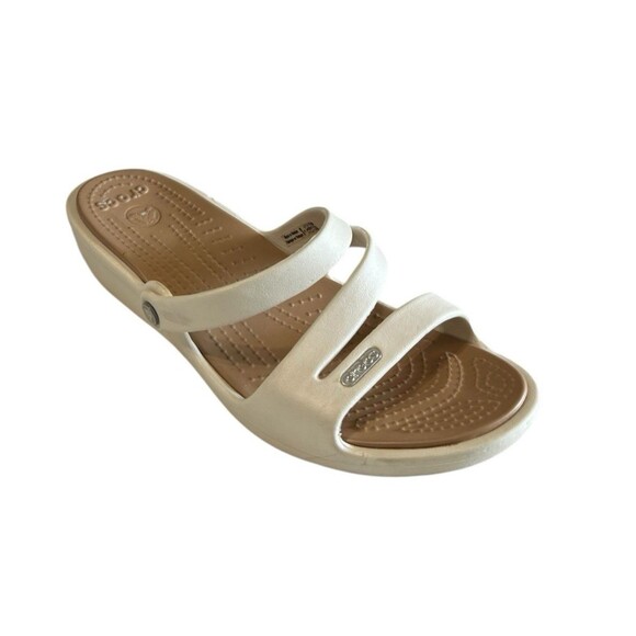Crocs Patricia II Womens Size 8 Strappy Wedge Ivory Slide Open Toes Sandals - Picture 1 of 11